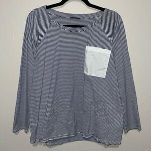 Lafayette 148 Stripe Cotton Pocket Long Sleeve Top